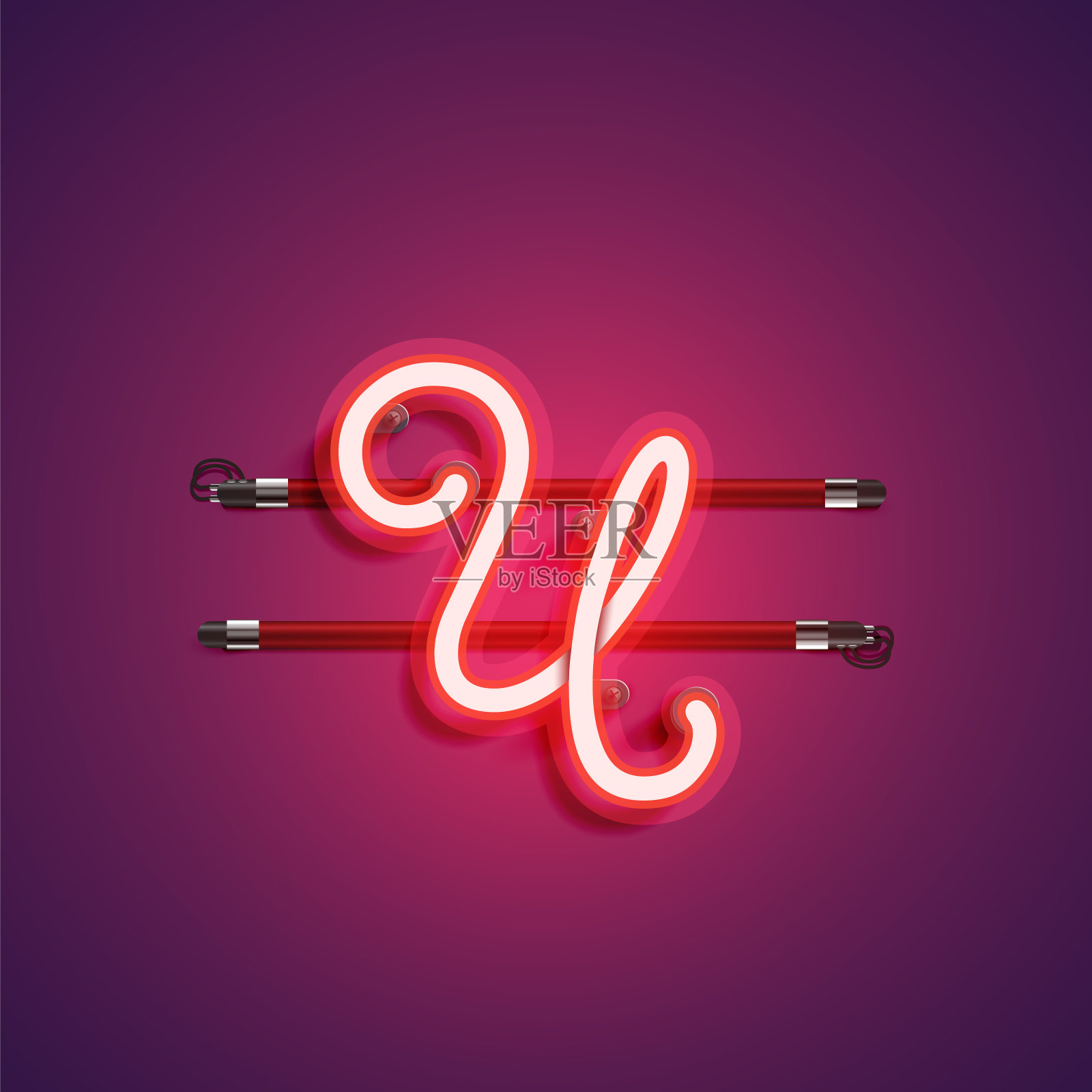 紫色/红色霓虹灯字符，矢量插图设计元素图片