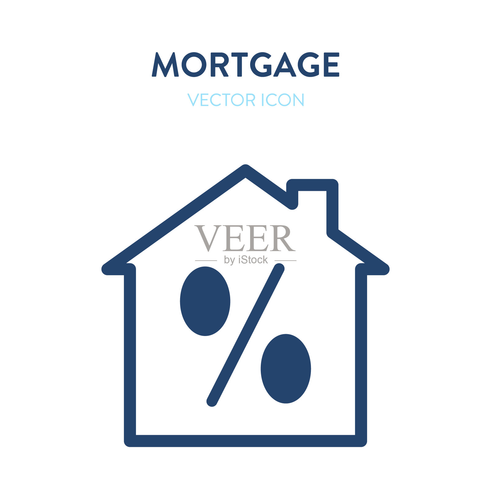 抵押贷款的图标。矢量插图的房子建筑和一个预百分比的标志在它。代表了利率、贷款、信用、抵押、利息、利率的概念图标素材