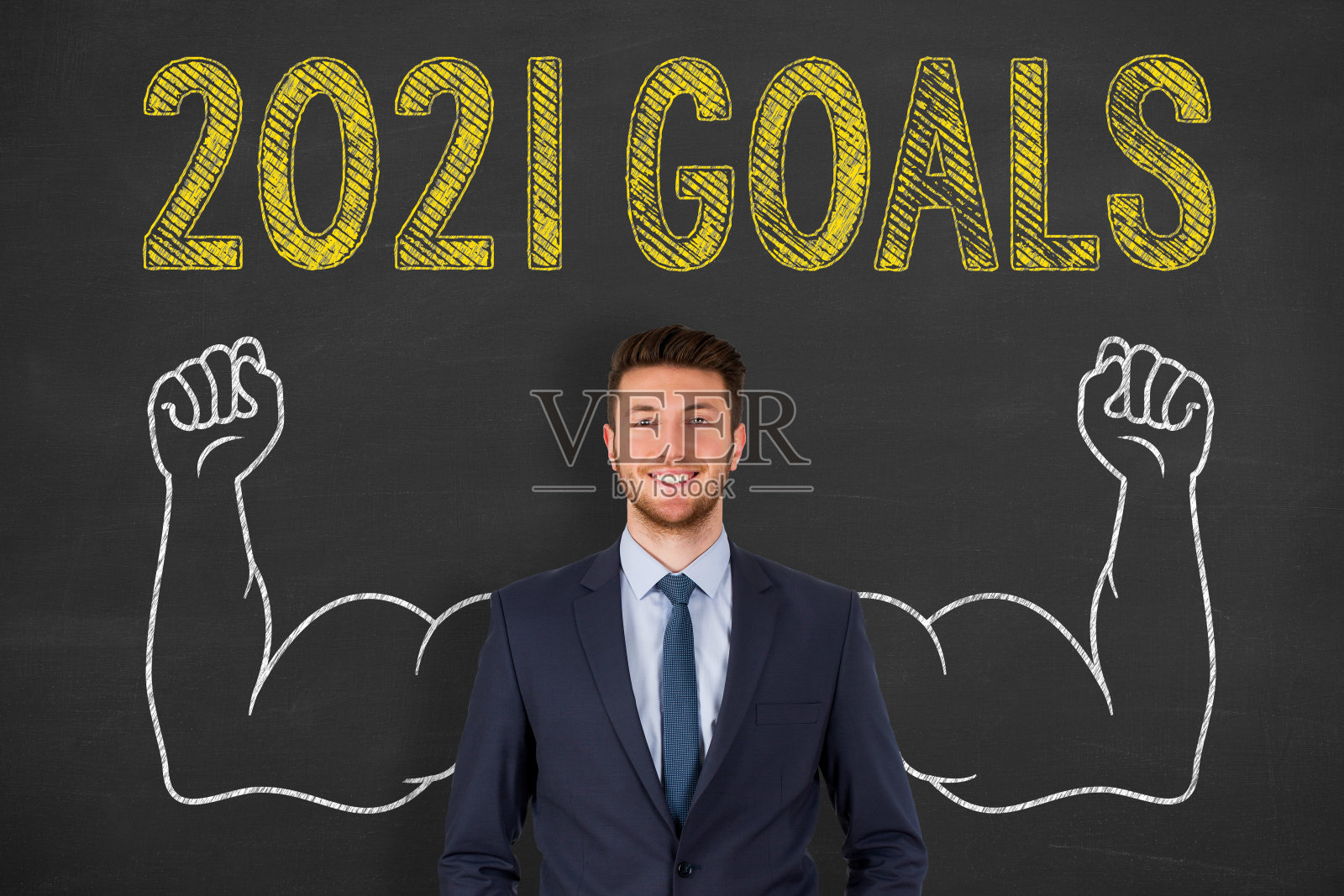 在黑板背景上的2021年目标照片摄影图片