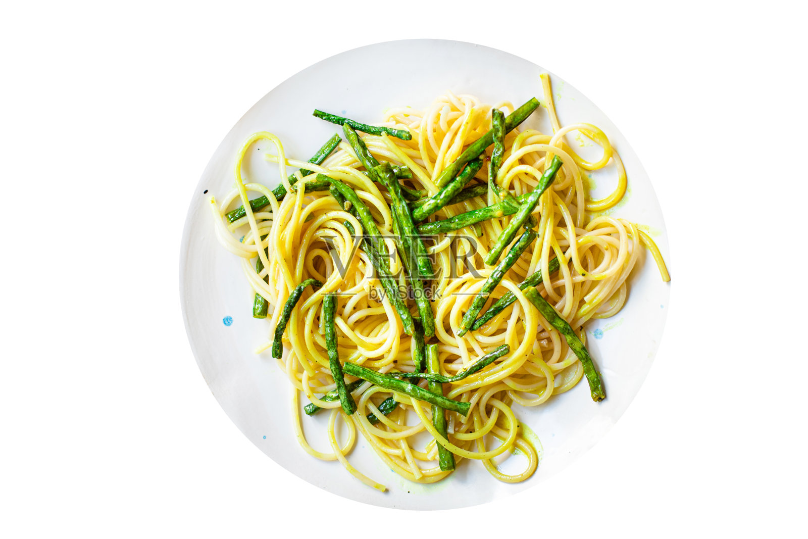 意大利面，意大利面，绿豆，芦笋酱，第二道菜，素食，供应大小，俯视图，文本空间，食物背景，乡村照片摄影图片