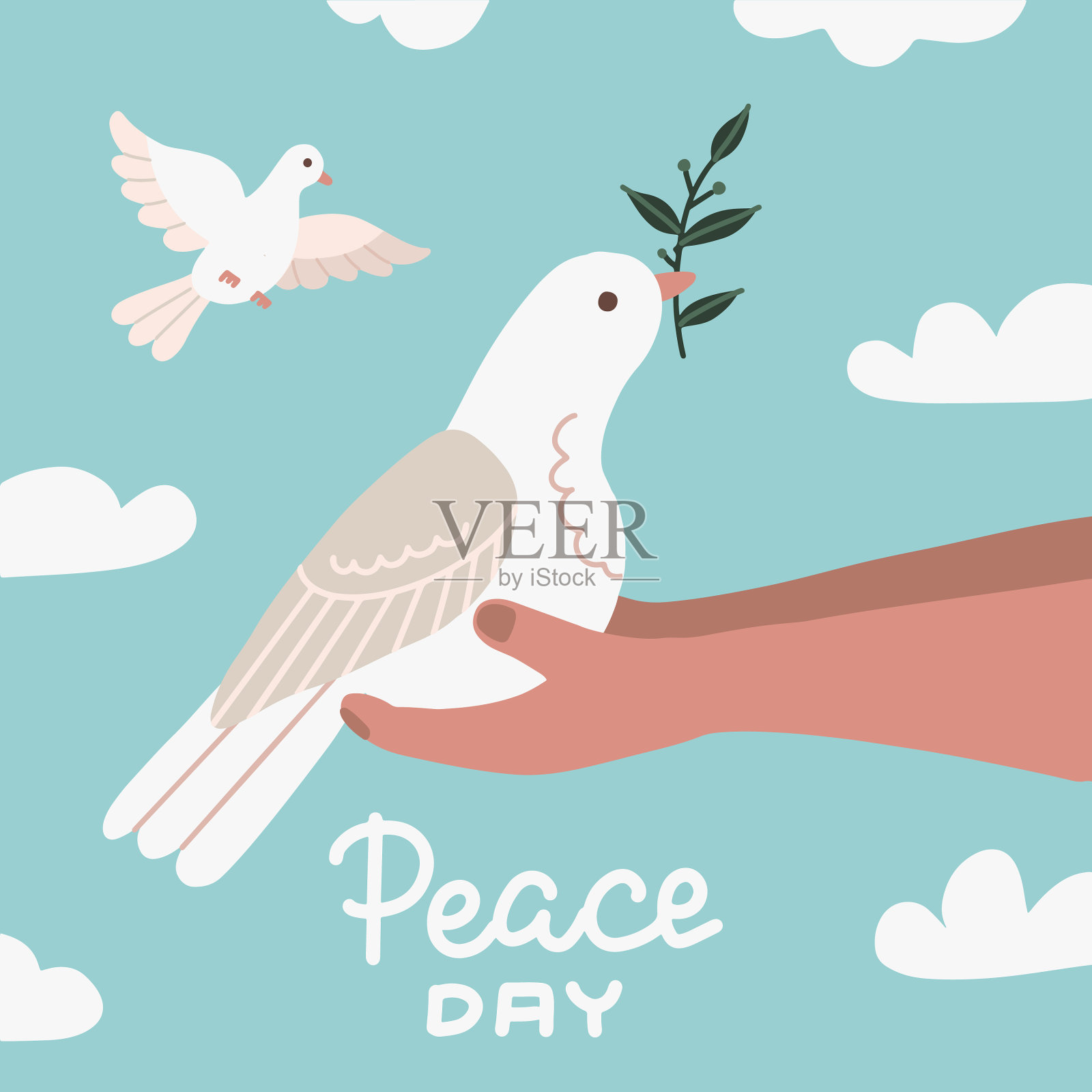 白鸽与橄榄枝坐在人类插画图片素材