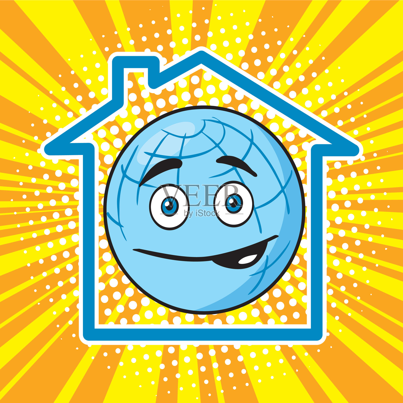 Globe在一个抑郁的房子里呆在家里插画图片素材