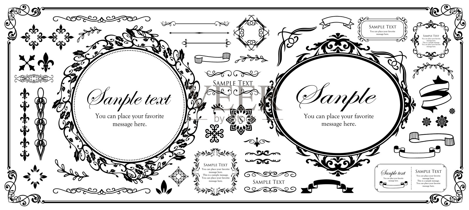 皇家字母组合框架。手绘皇冠徽章，复古涂鸦素描标志和优雅的字母组合。装饰古董精品标牌边框或花卉装饰金标志。孤立向量符号集插画图片素材