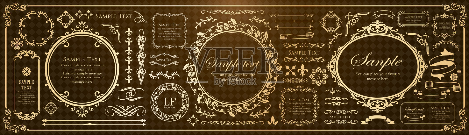 皇家字母组合框架。手绘皇冠徽章，复古涂鸦素描标志和优雅的字母组合。装饰古董精品标牌边框或花卉装饰金标志。孤立向量符号集插画图片素材