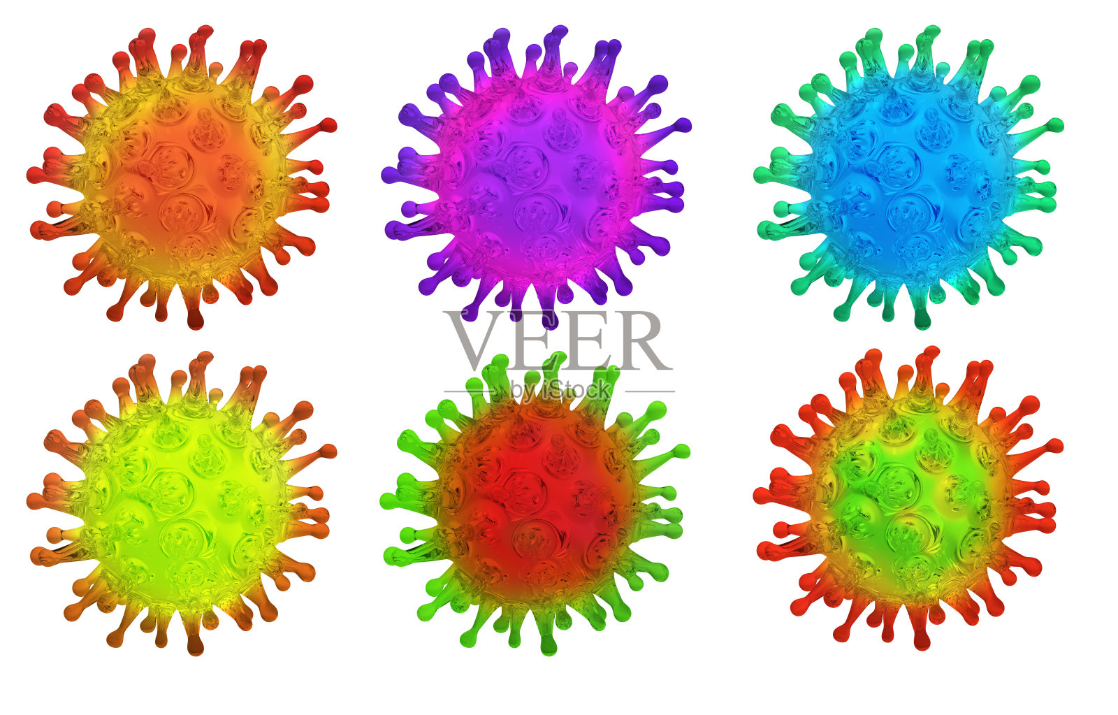 一组彩色的病毒细菌细胞。在白色背景上孤立的图像的3D渲染集合。流感、流感、冠状病毒模型。Covid-19细菌插图照片摄影图片