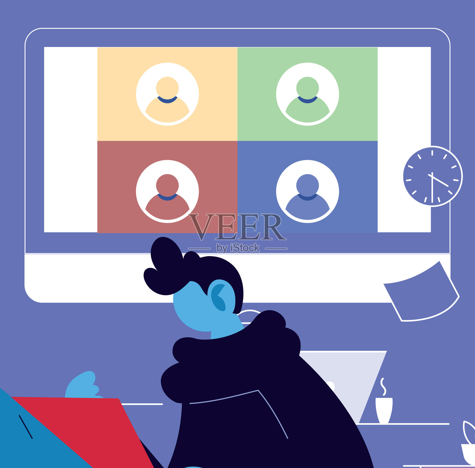 男子在家中连接上网笔记本电脑插画图片素材