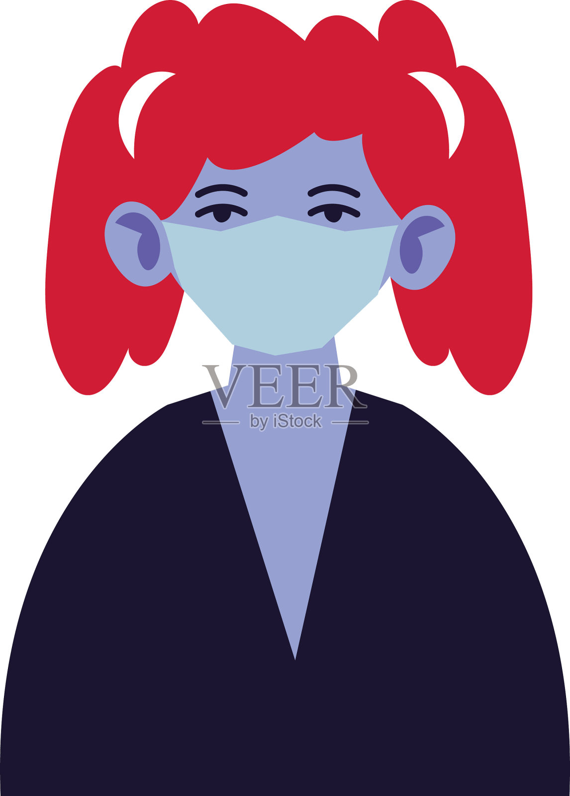 肖像女人戴着医用口罩白色插画图片素材