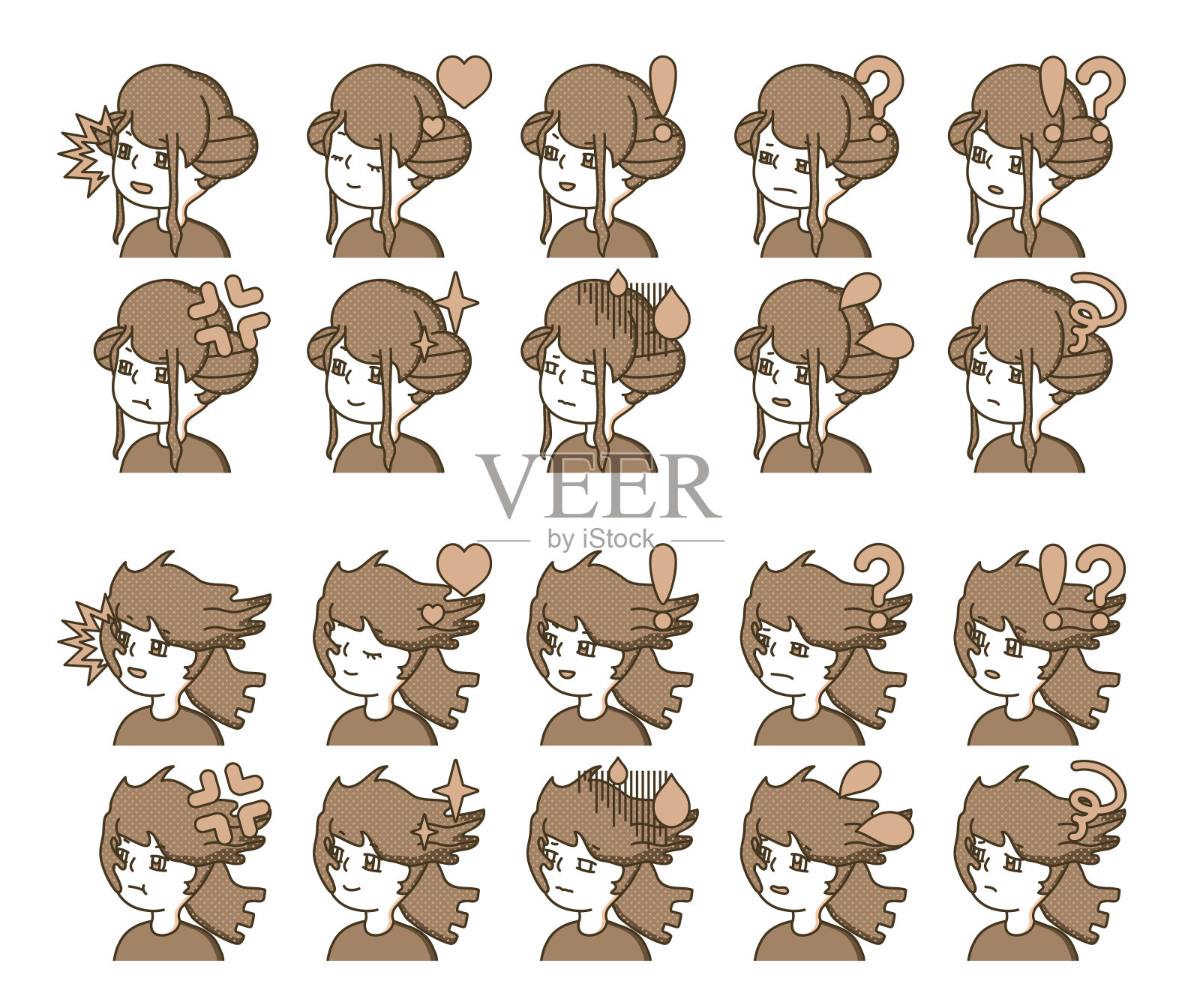 人物简介插图(棕色)表情变异30插画图片素材