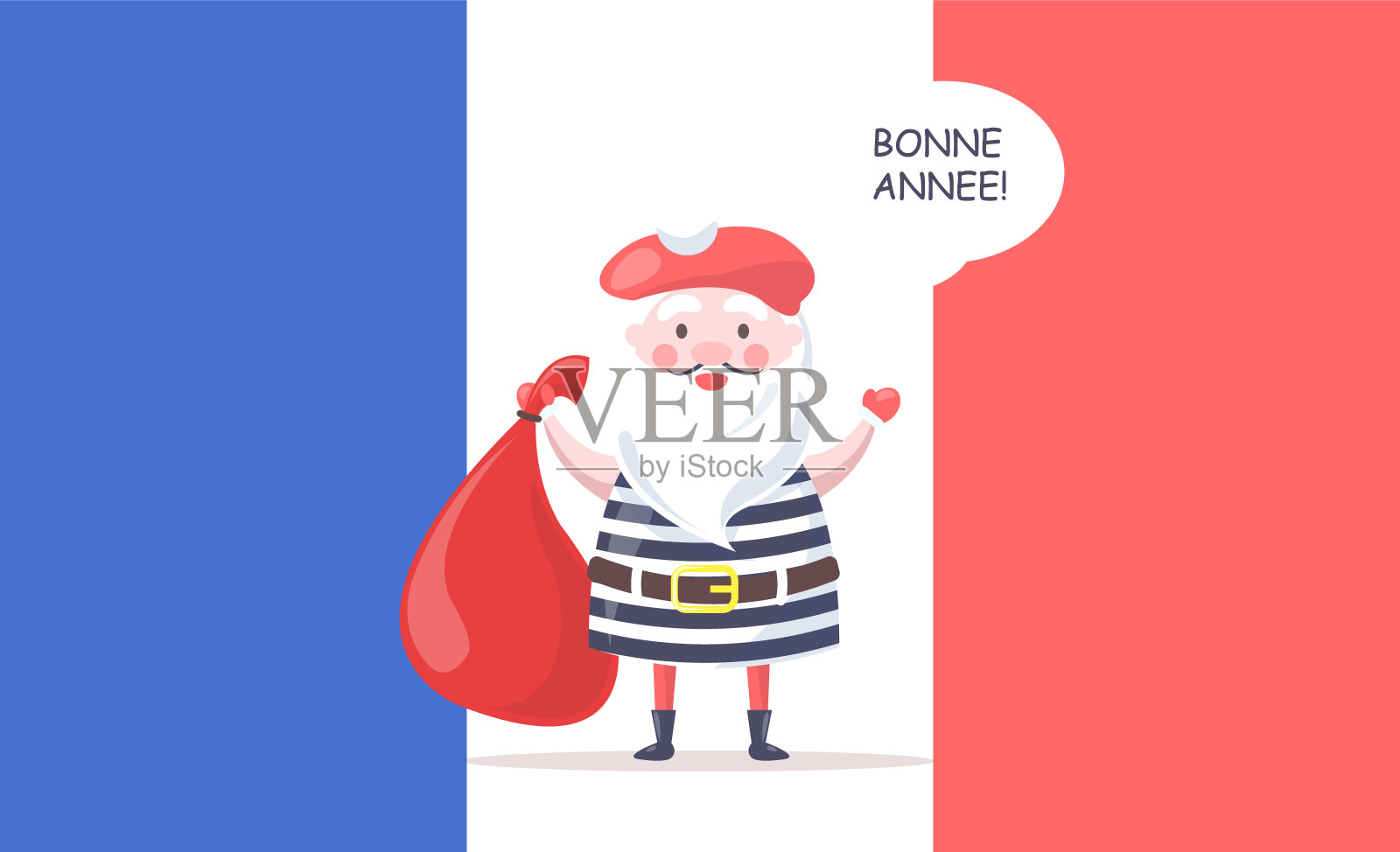 戴着红色贝雷帽的圣诞老人祝福新年快乐插画图片素材