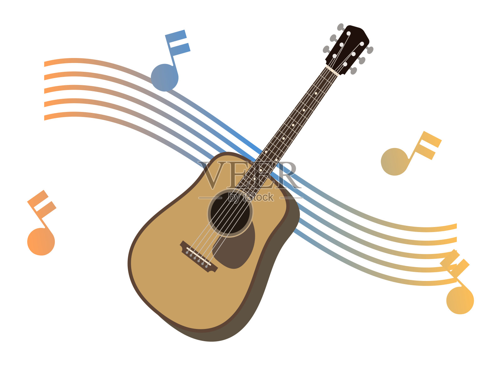 原声吉他和音乐孤立矢量插图插画图片素材
