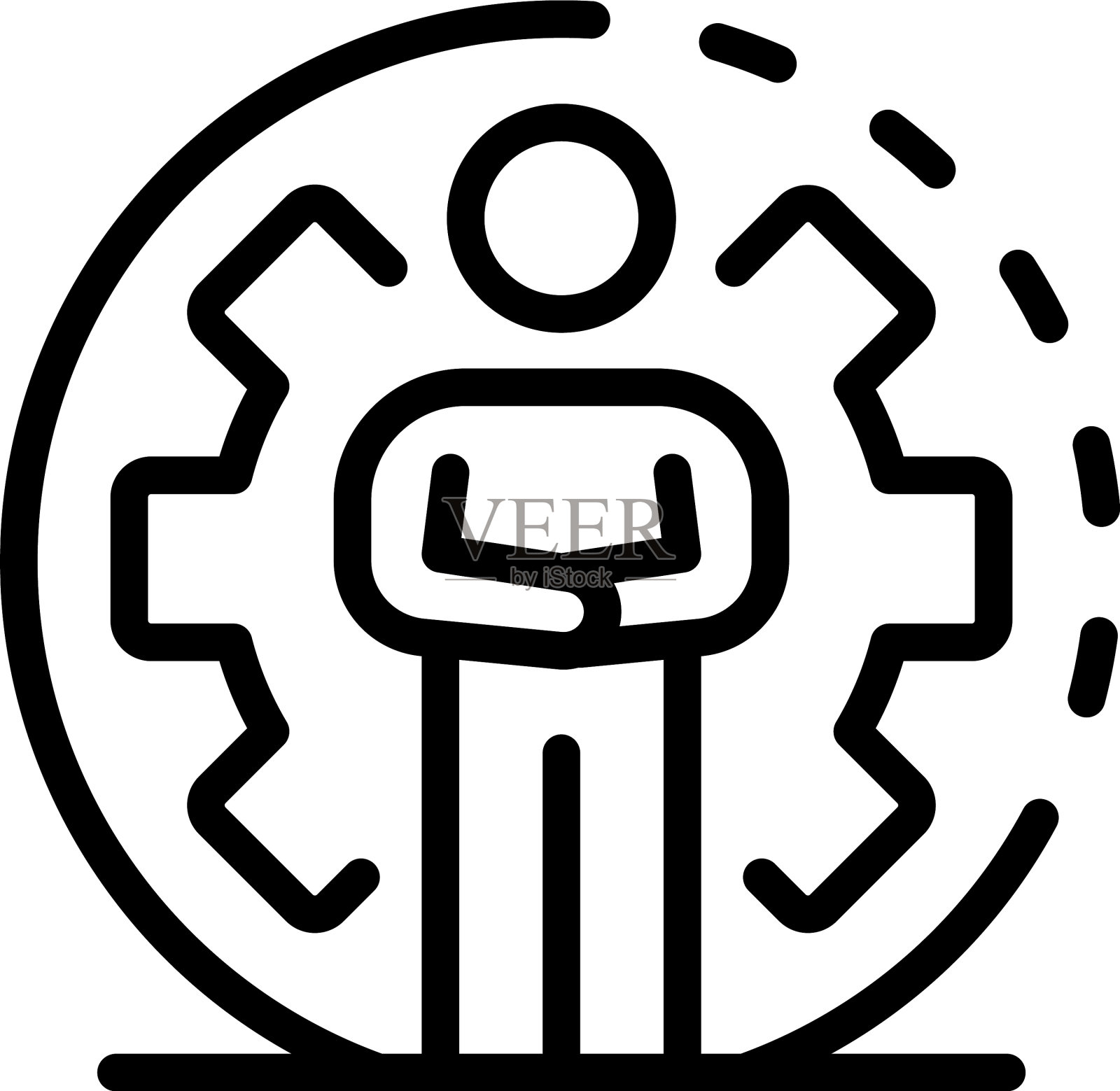 男人和巨大的齿轮图标轮廓风格图标素材