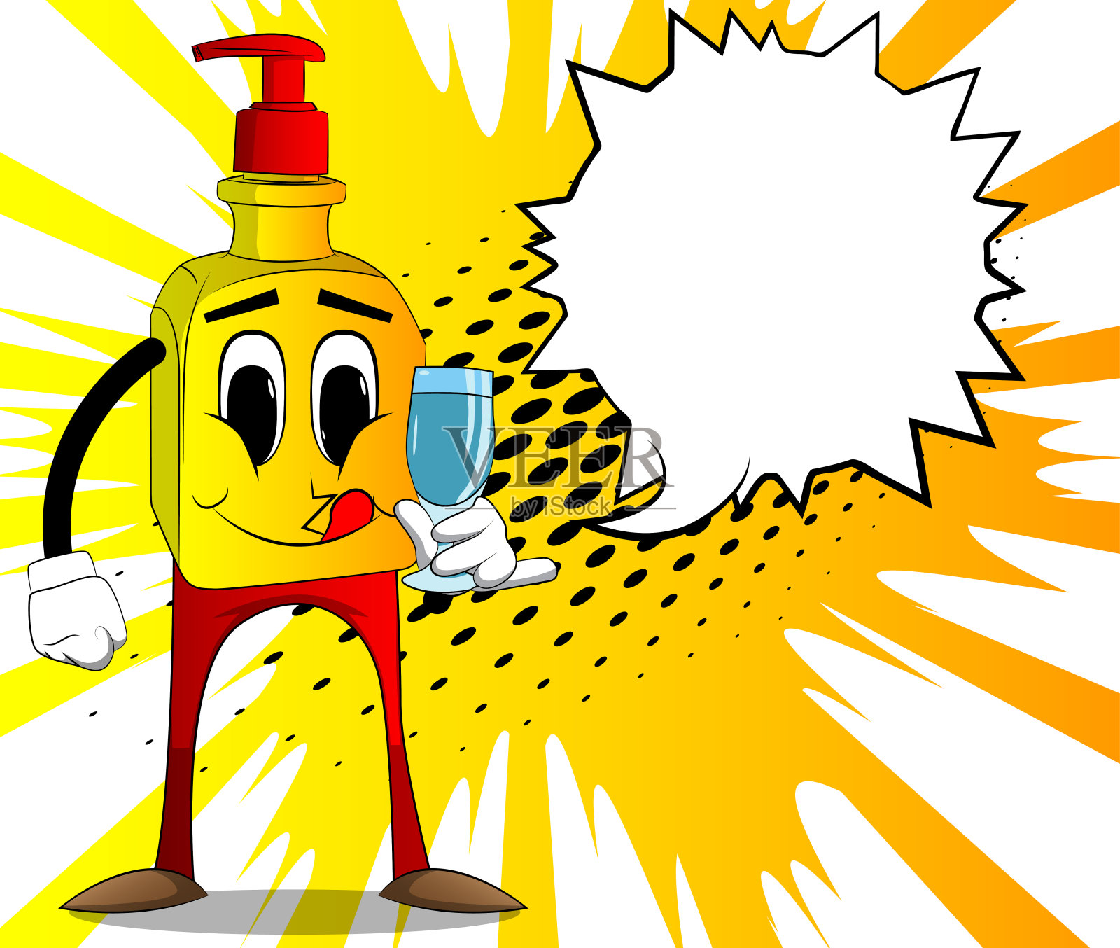 一瓶洗手液和一杯水。插画图片素材