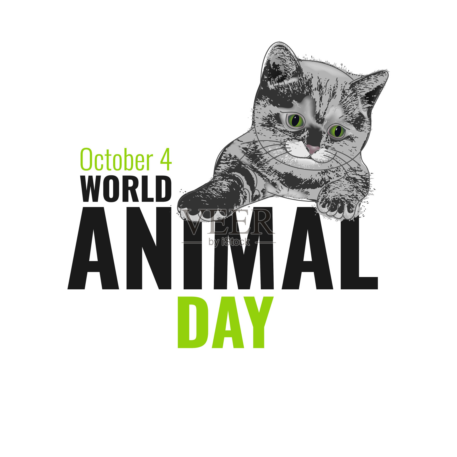 10月4日-世界动物日贺卡、横幅、海报。漂亮的小猫在短信。矢量图设计元素图片