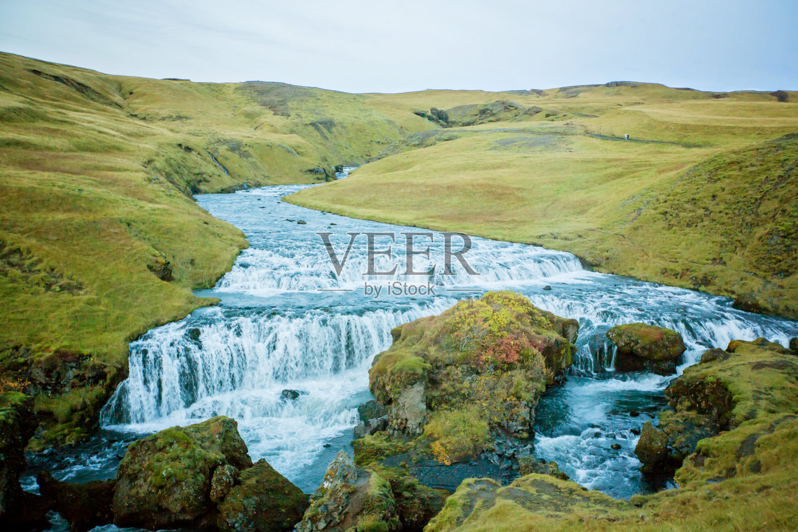 美丽的Skogafoss瀑布在冰岛日落多云的一天照片摄影图片