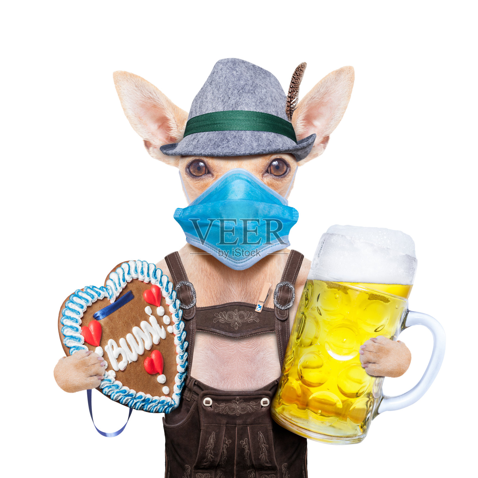 十九冠状病毒时代的巴伐利亚啤酒狗插画图片素材