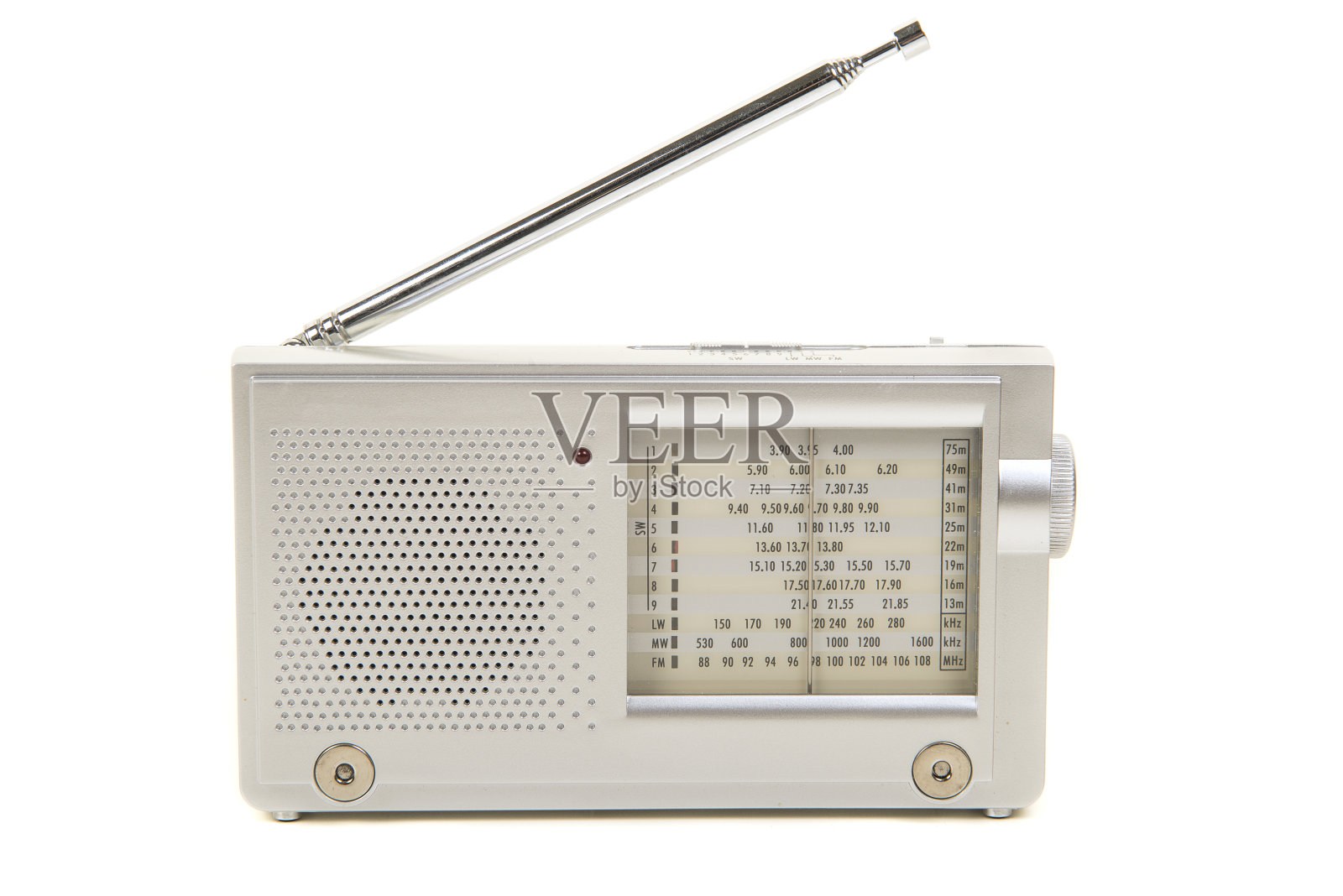 银色小世界无线电与天线隔离在一个白色的背景照片摄影图片