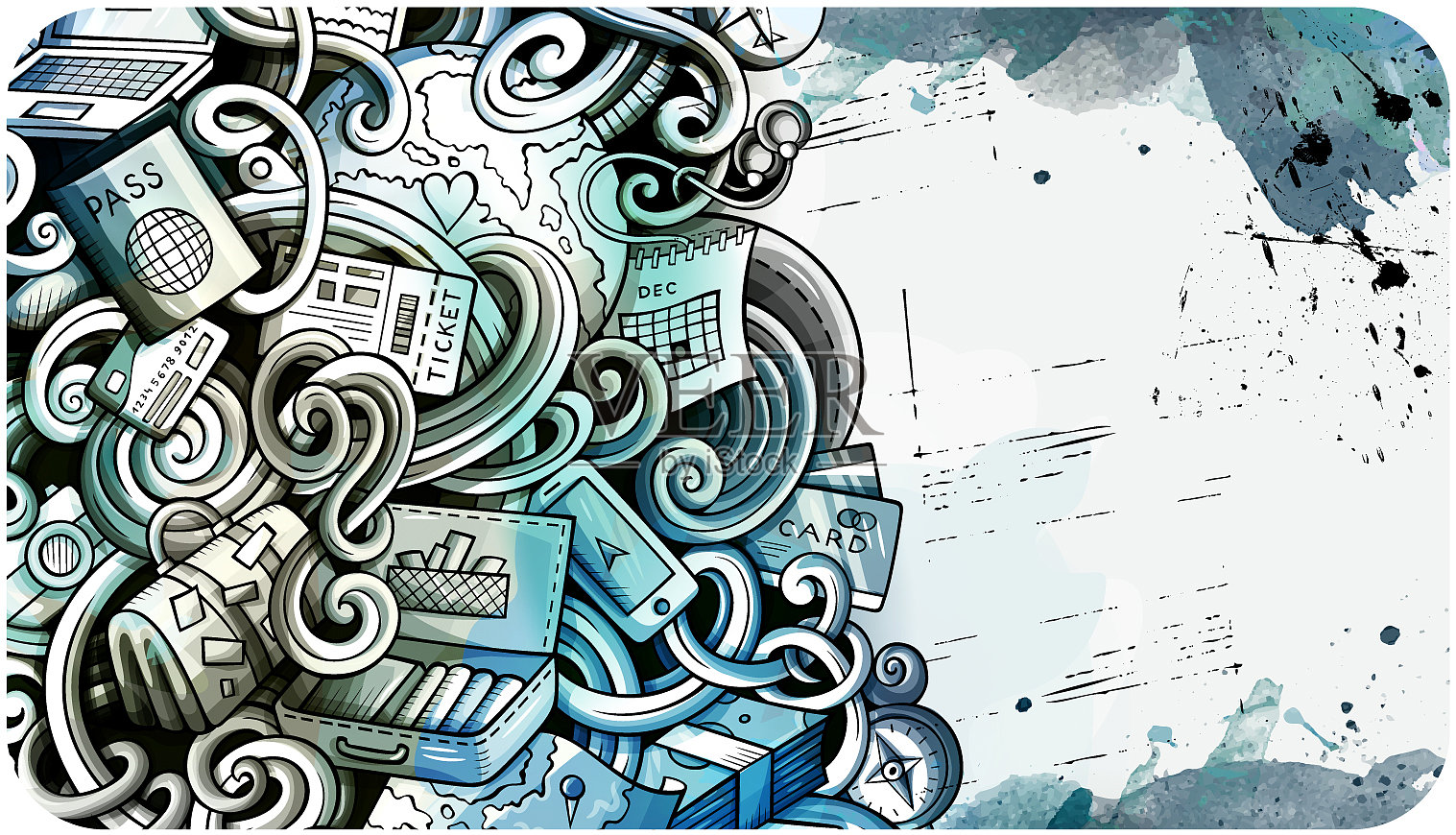 旅行手绘涂鸦横幅卡通详细插画图片素材