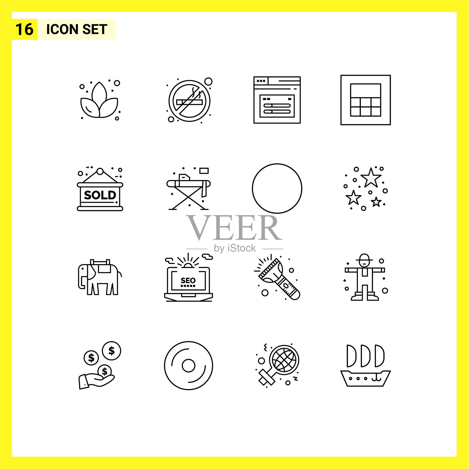 可编辑的线包16个简单的大纲home插画图片素材