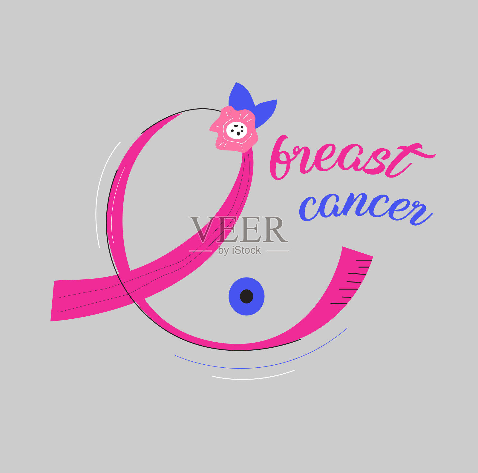 粉红色的丝带呈乳房的形状插画图片素材