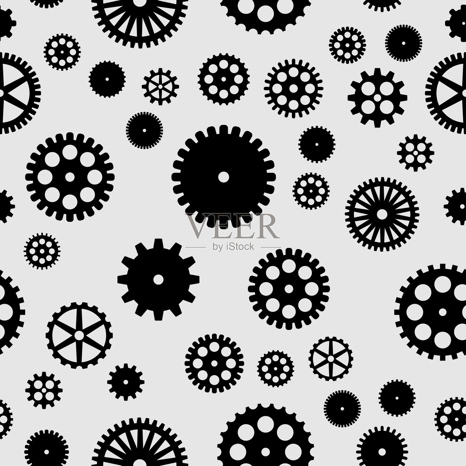 抽象矢量黑平面齿轮无缝图案插画图片素材