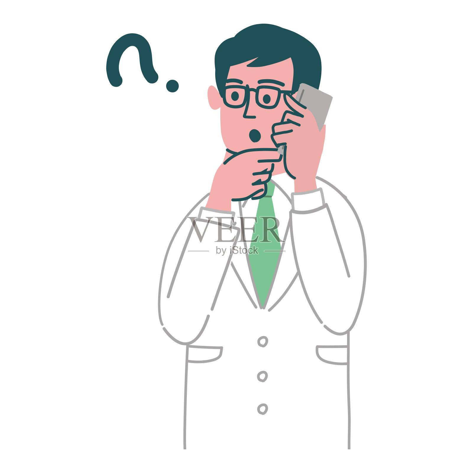 医生曼智能手机手势思考插画图片素材