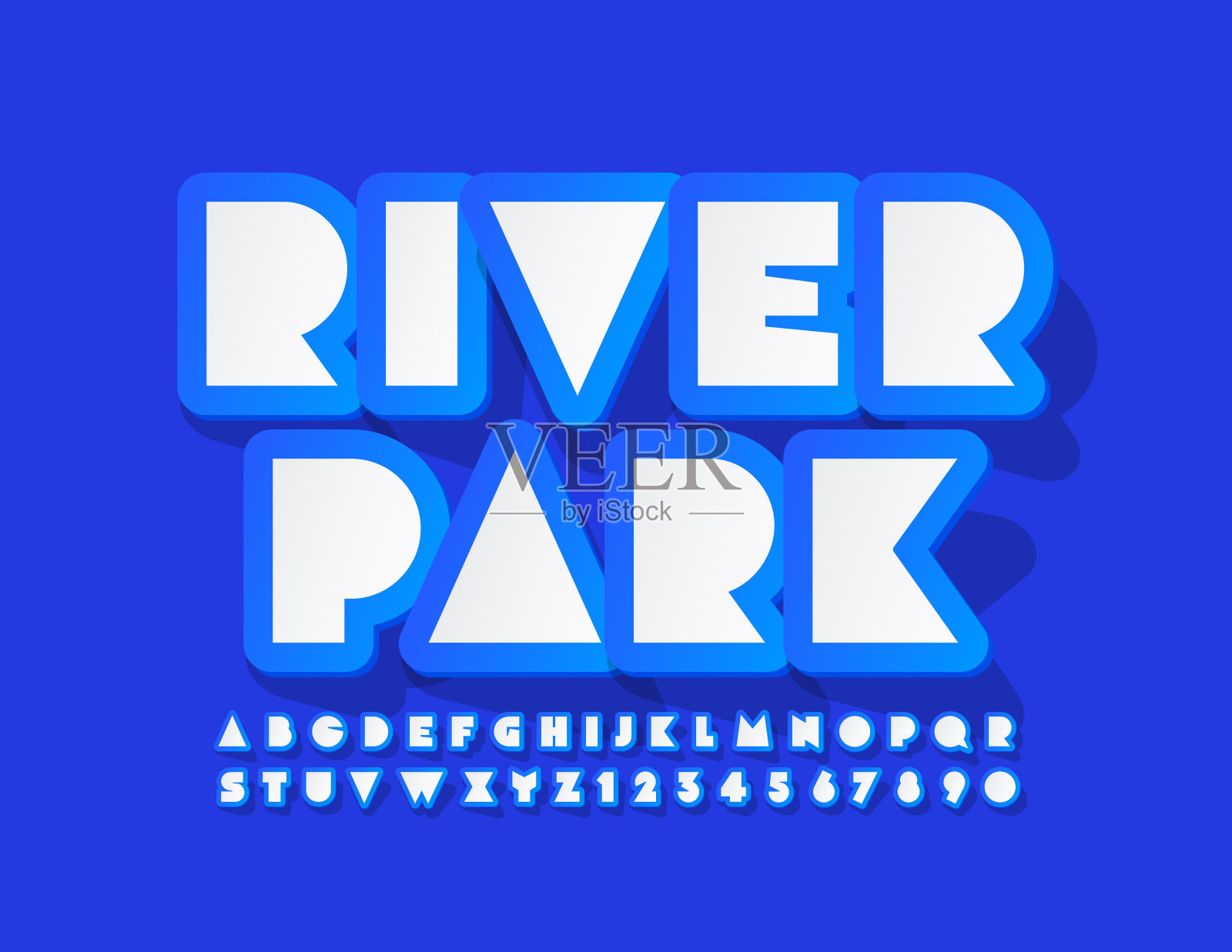 向量河公园创意标志。贴纸字母和数字设计元素图片