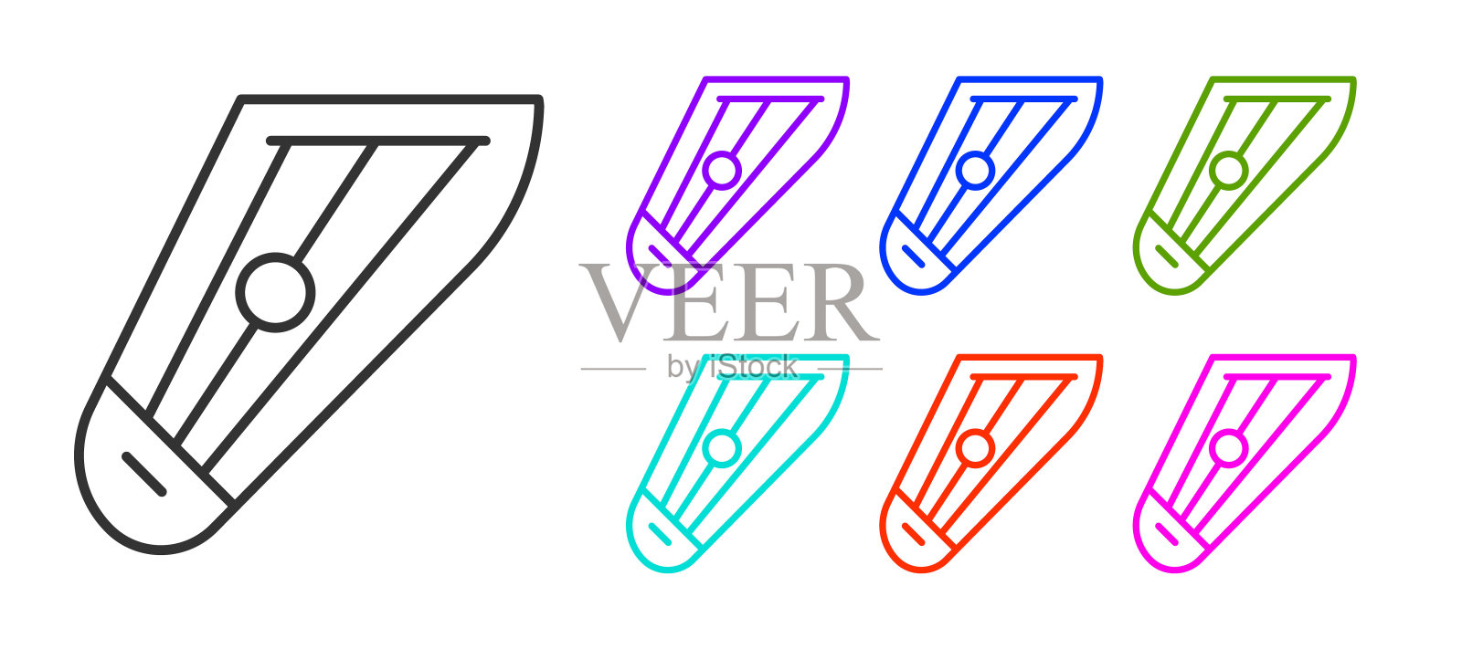 黑线乐器脚图标孤立在白色背景上。设置图标丰富多彩。向量插画图片素材