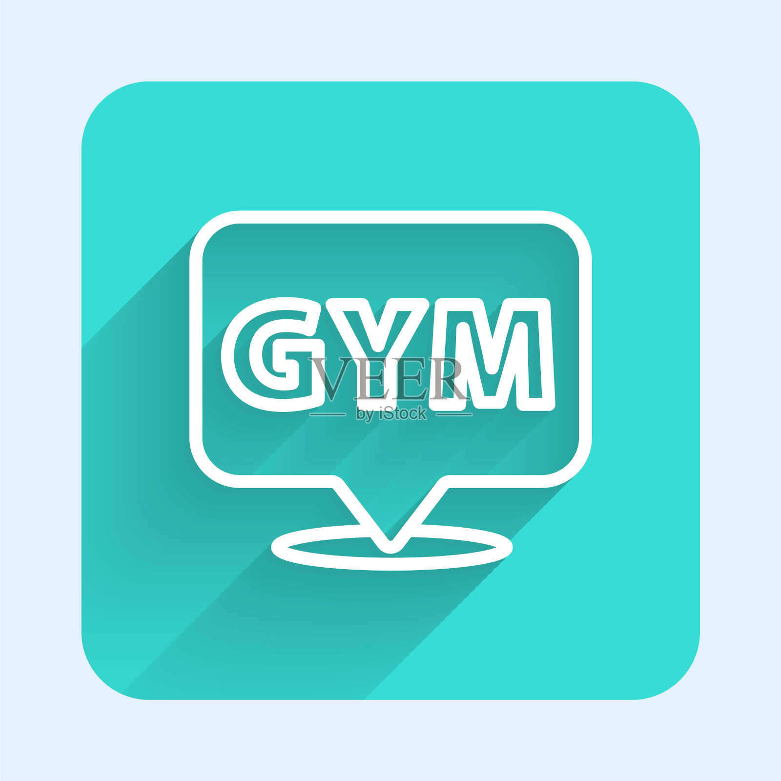 白线位置健身房图标孤立与长阴影。绿色广场按钮。向量图标素材