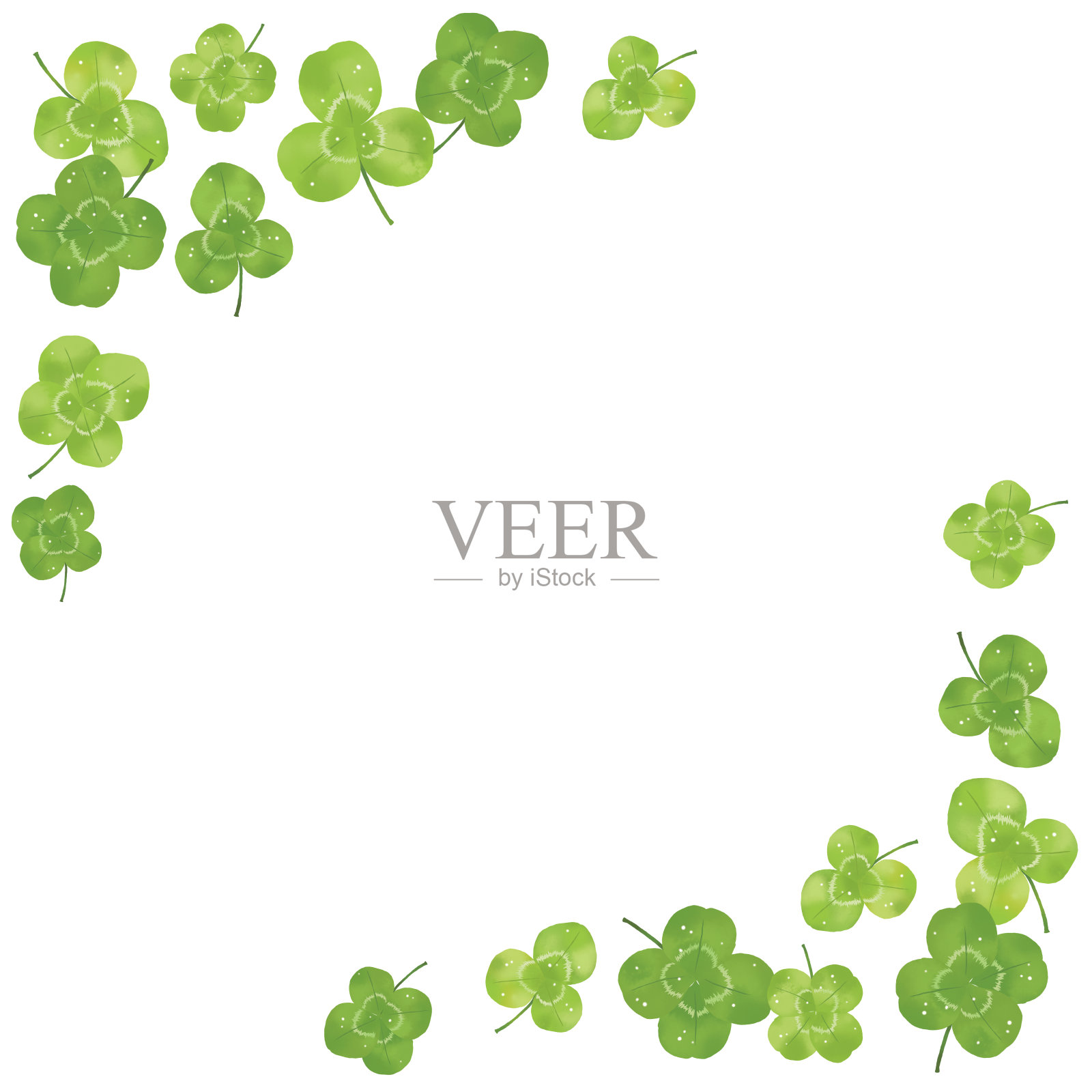 三叶草和四叶草框架的集合插画图片素材