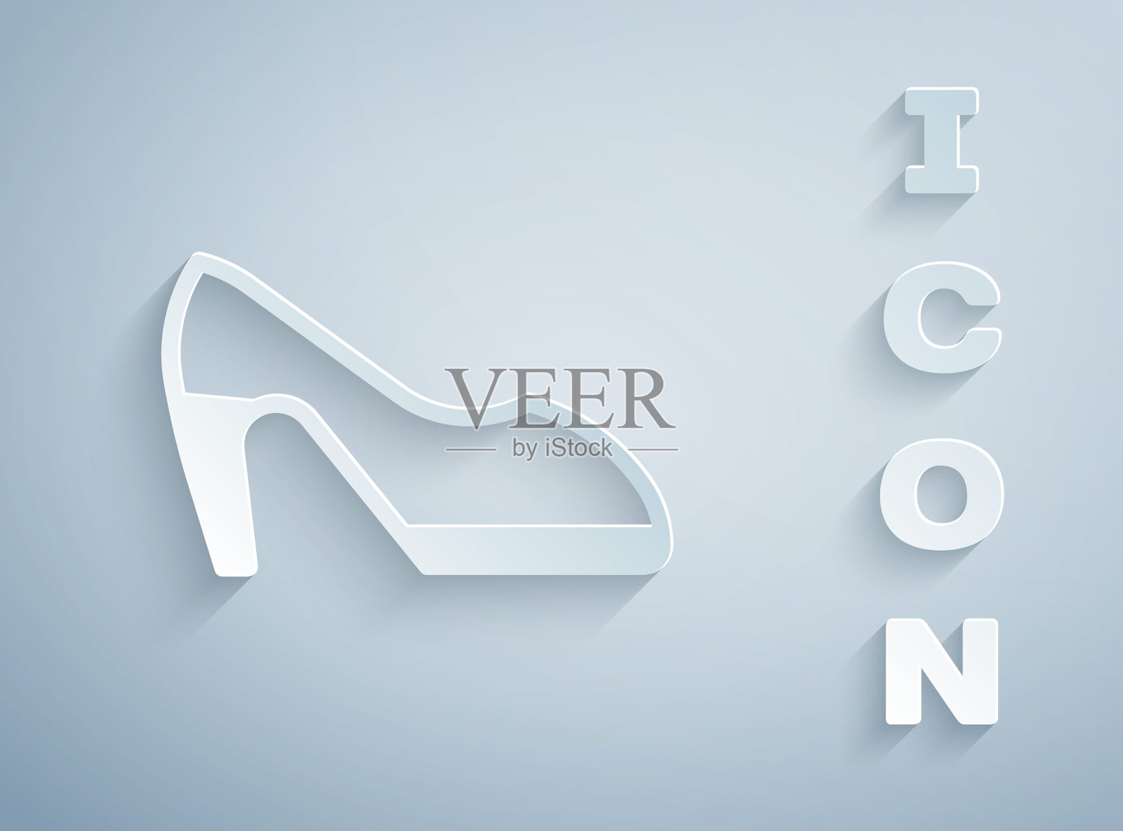 剪纸女鞋与高跟鞋图标孤立在灰色背景。纸艺术风格。向量插画图片素材