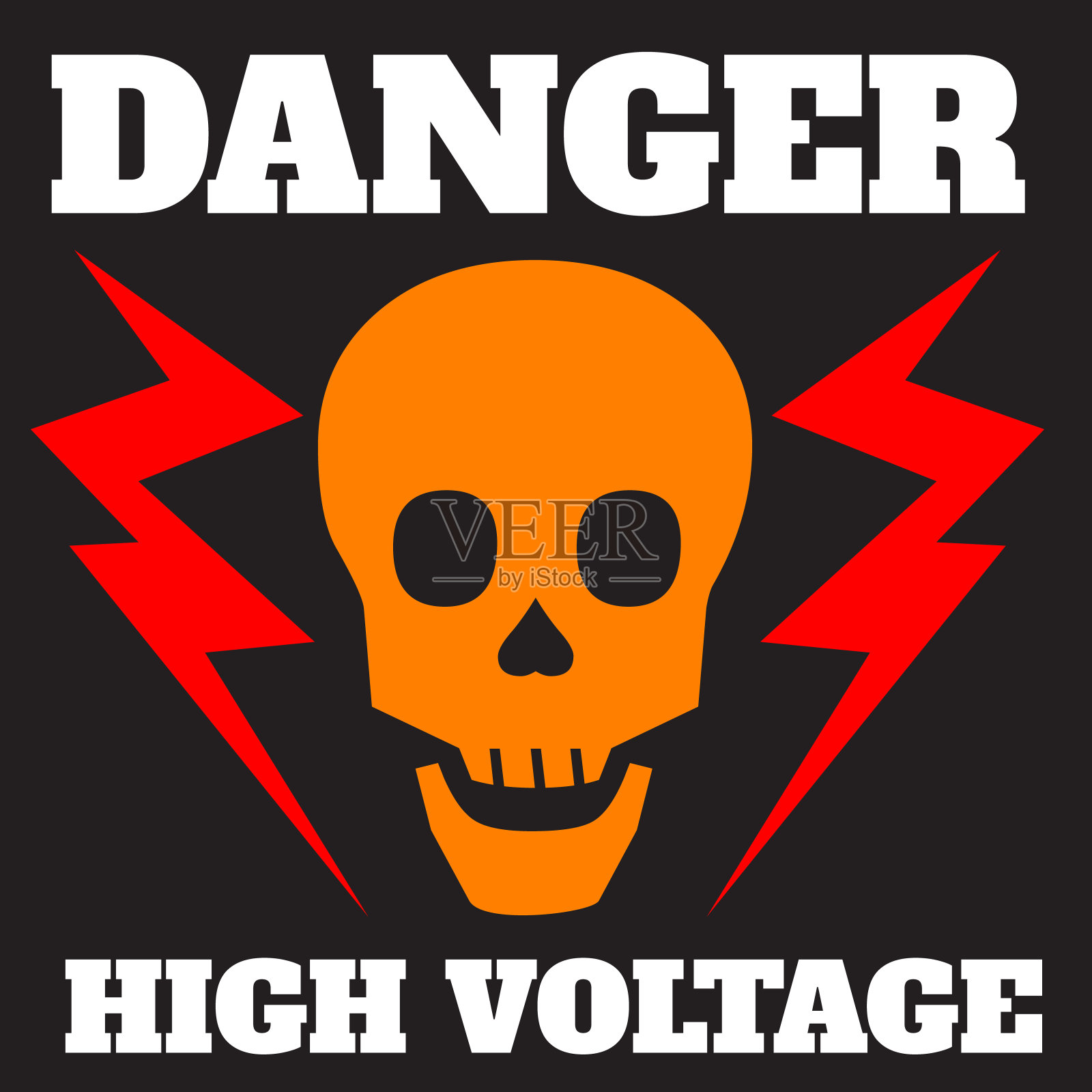 危险符号高压符号向量与头骨闪电电符号警告模板插图插画图片素材