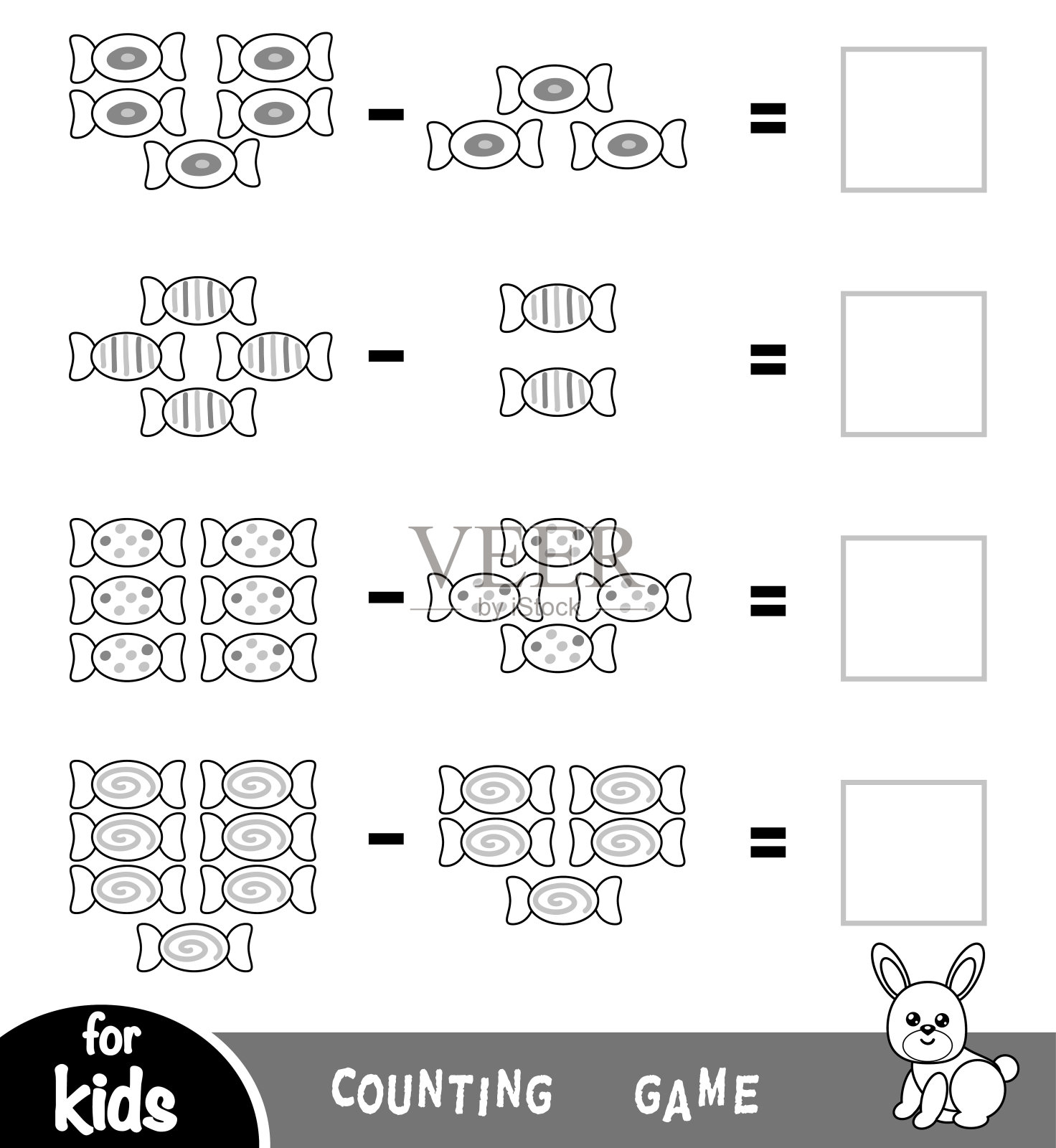 幼儿数数游戏。教育是一种数学游戏。计算糖果的数量并写出结果插画图片素材