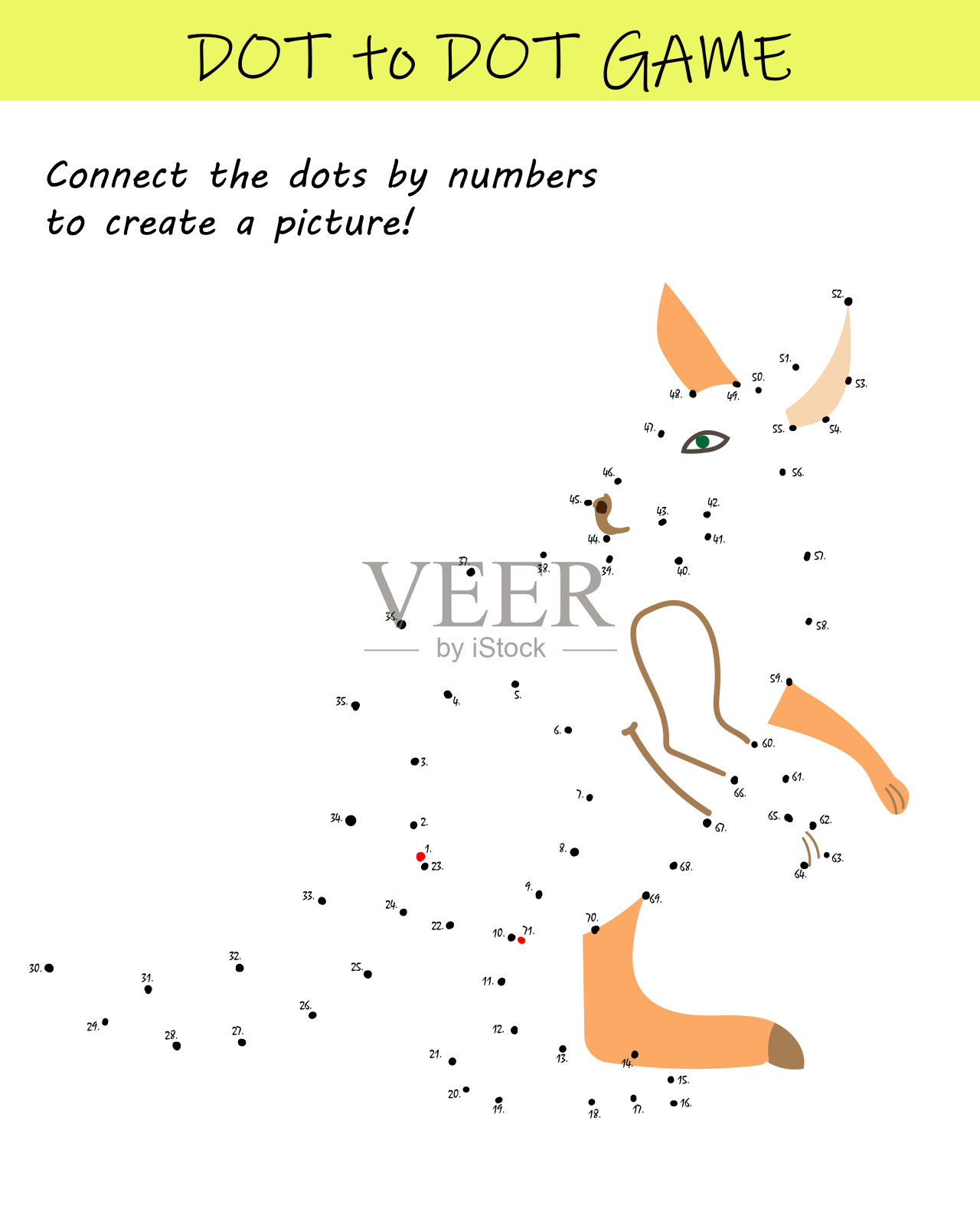 在这个点对点的儿童教育挑战中，用数字将点连接起来，展示袋鼠。可打印工作表。插画图片素材