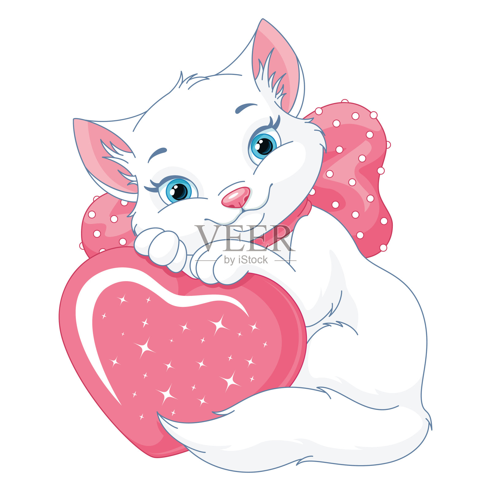可爱的白猫有爱心。情人节插画图片素材