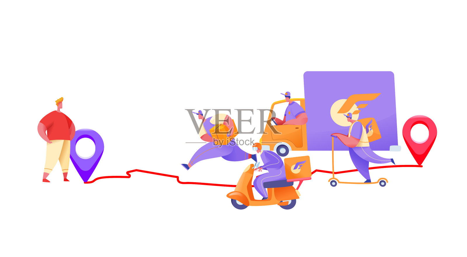 平送快递货车踏板车套设计元素图片