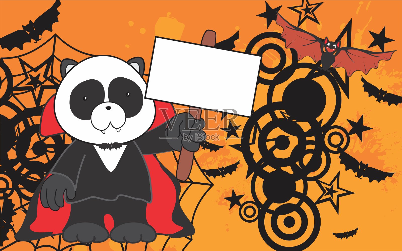 可爱的小熊猫小熊德古拉服装万圣节背景插画图片素材