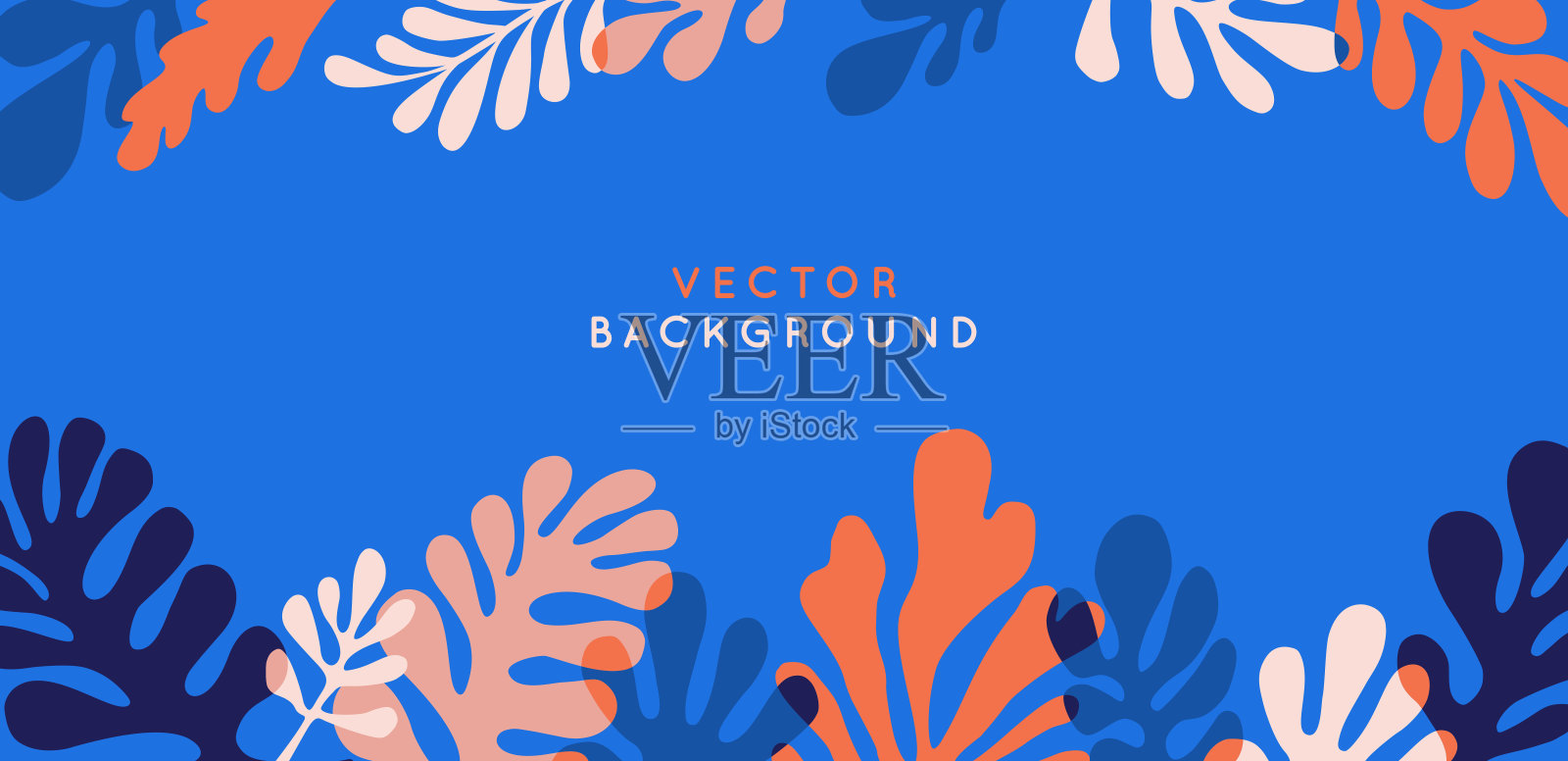 向量集抽象花卉背景与复制空间的文本在红色和蓝色与套印效果。横幅和模板与树叶和植物的海报，包装，封面设计，社交媒体故事，壁纸和张贴在最小限度插画图片素材