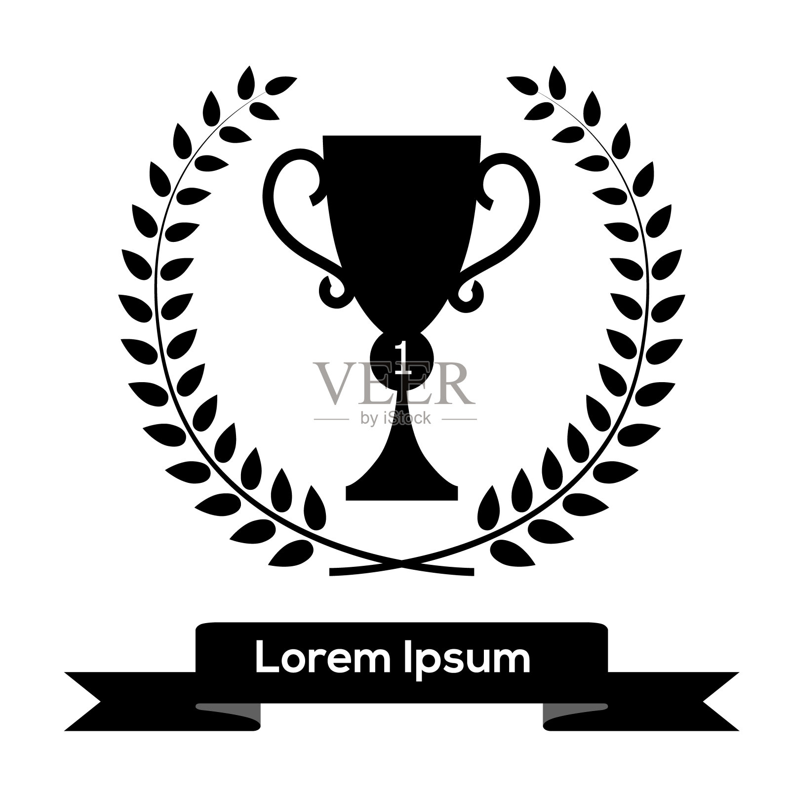 黑色奖杯和带丝带的月桂花环。放置文本，nme的赢家。矢量图插画图片素材