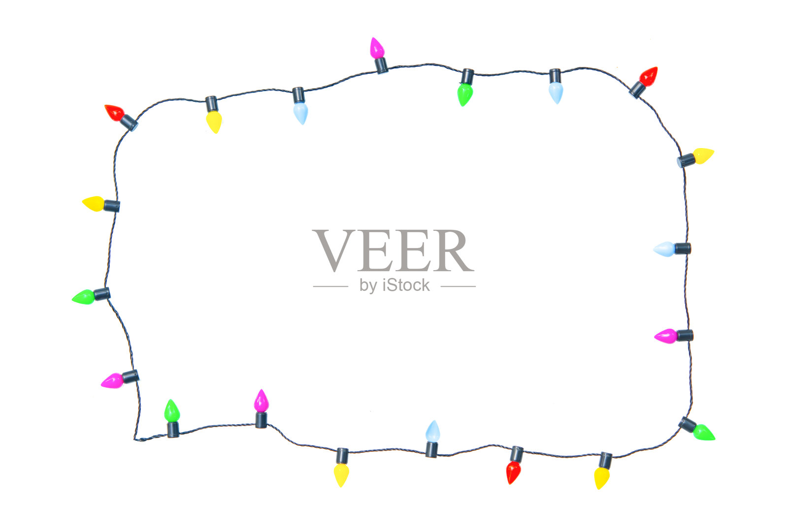 圣诞灯串框架孤立在白色背景与剪辑路径照片摄影图片