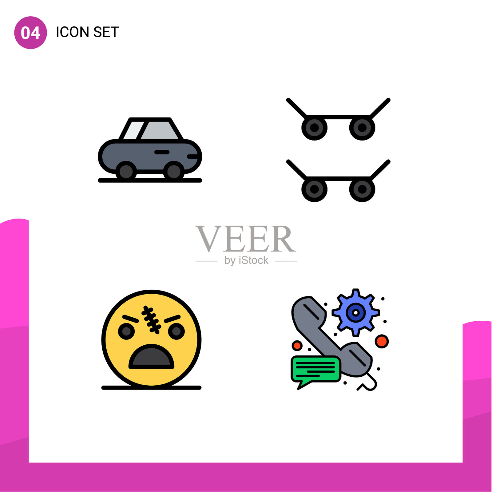 设置4填充线平面颜色的网格上的汽车插画图片素材