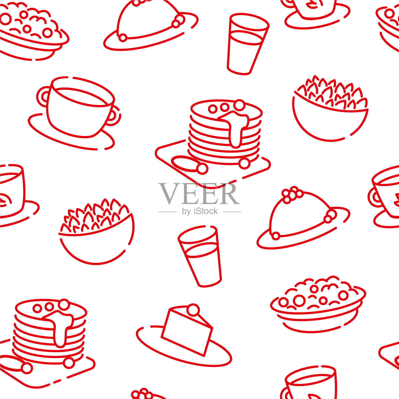 红色线无缝模式为餐饮餐厅插画图片素材