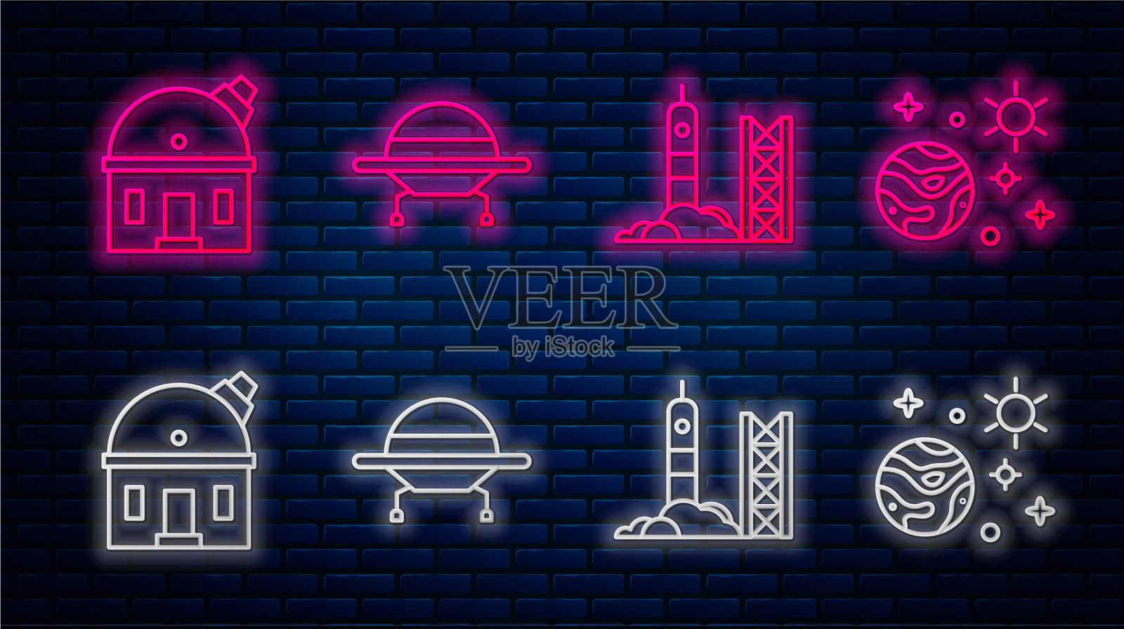 设定线UFO飞行飞船火箭发射插画图片素材