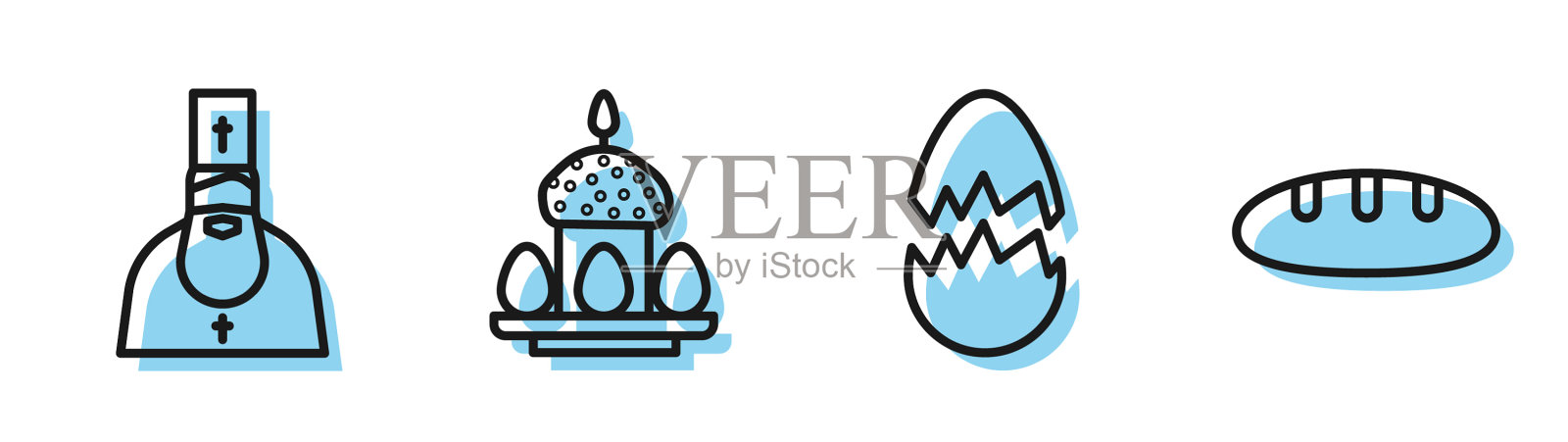 设线破蛋牧师复活节蛋糕和蛋插画图片素材