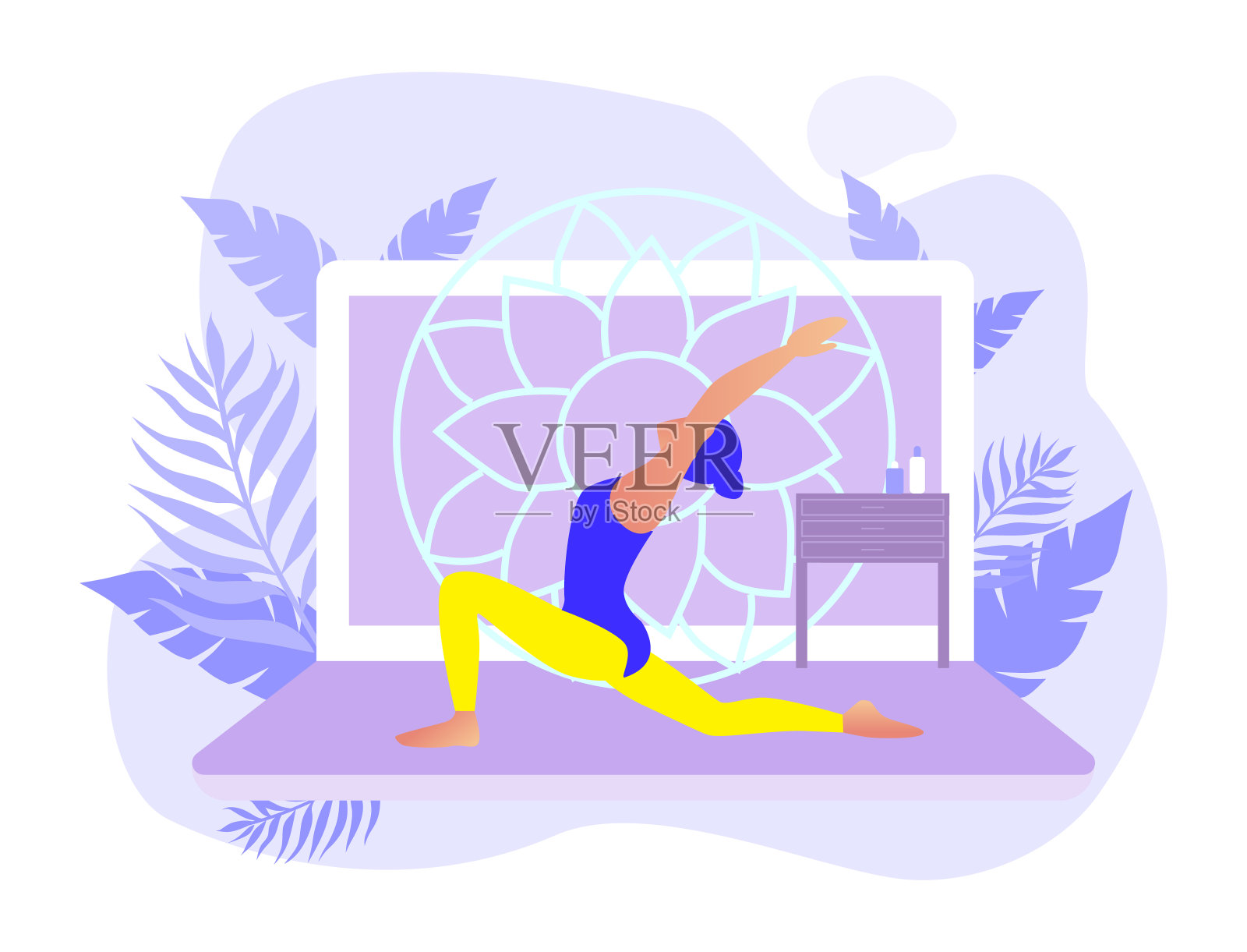 家庭健身课程。健身和积极的生活方式与在线应用程序。设计模板素材