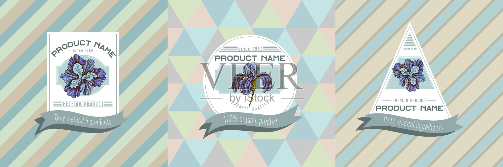 三种彩色的标签与插图的虹膜插画图片素材