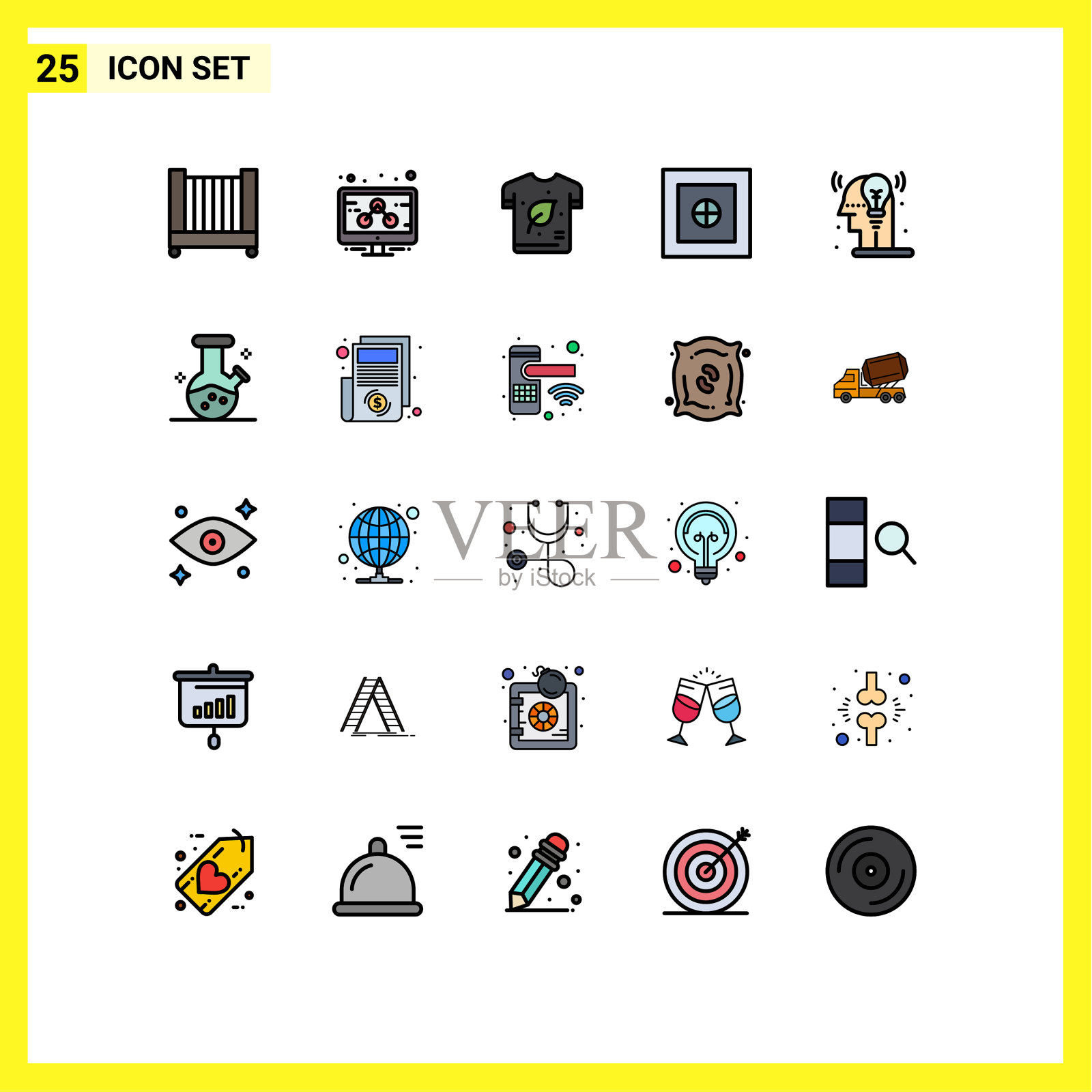 在网格上设置25个填充线平面颜色插画图片素材