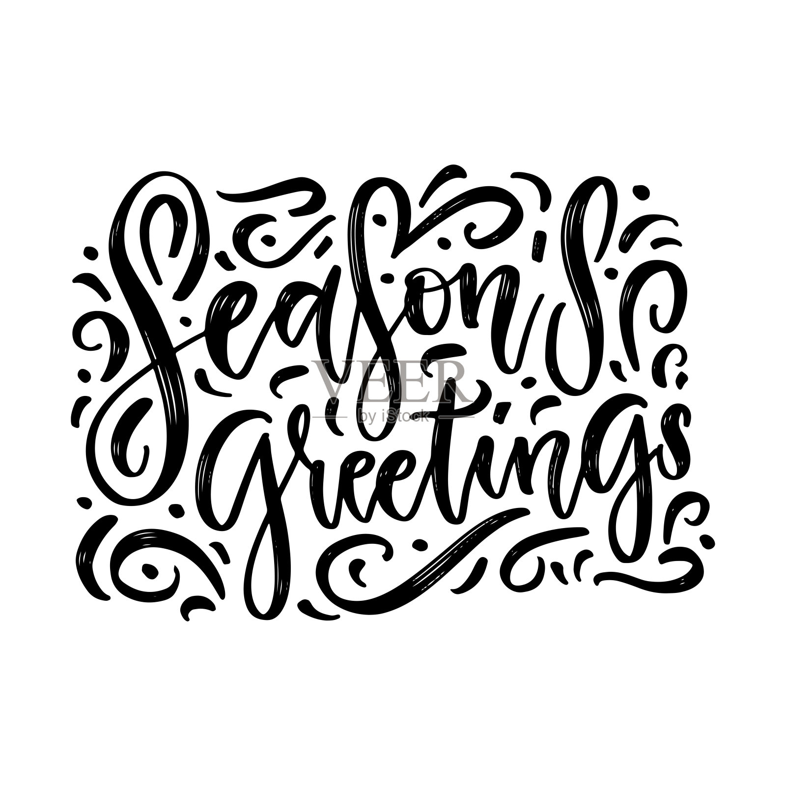 季节的问候向量毛笔书法与繁盛孤立在白塔背景上。漂亮的装饰笔刷字母头。插画图片素材