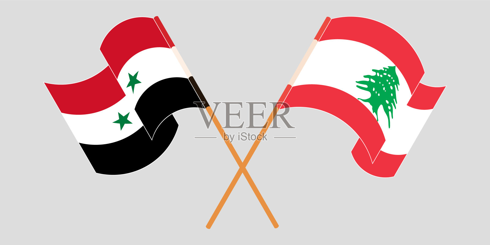 黎巴嫩和叙利亚交叉飘扬的旗帜插画图片素材