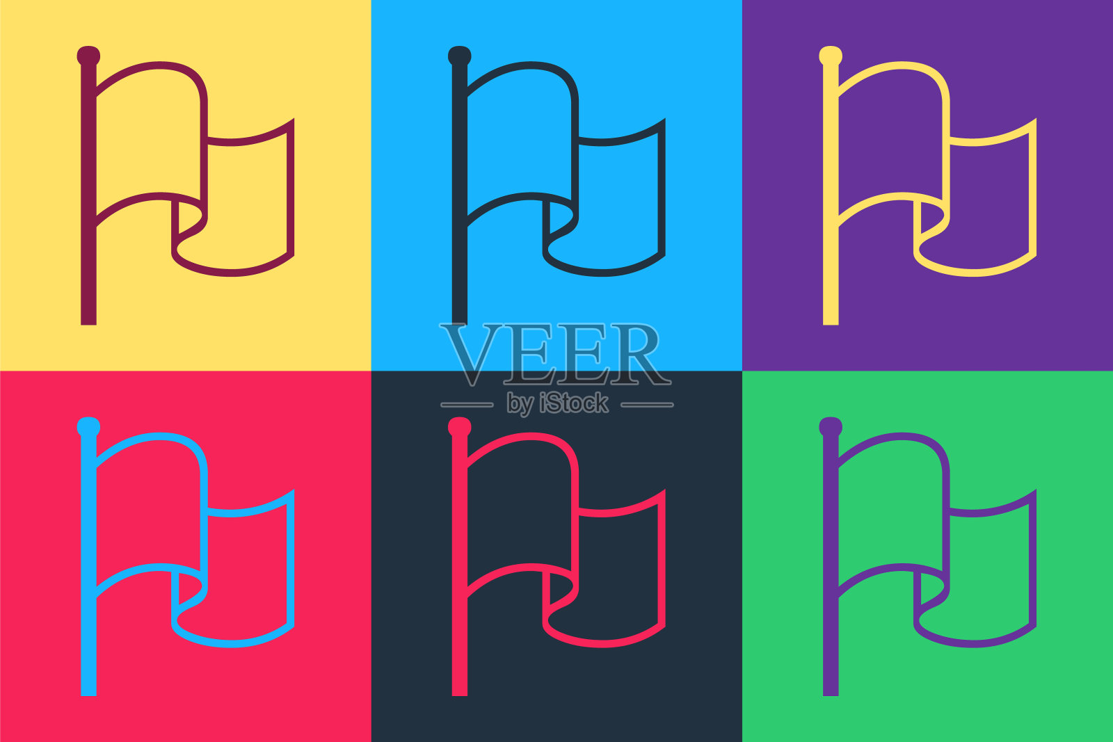 波普艺术旗帜图标孤立的颜色背景。向量图标素材