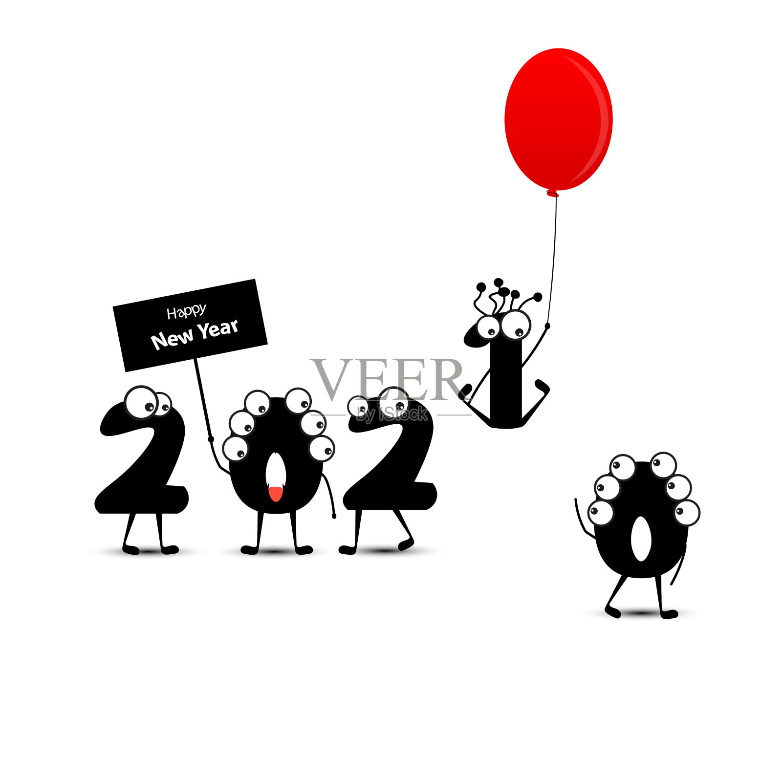 新年贺卡孤立在白色的背景。卡通风格。2020年将永远消失。向量。告别2020插画图片素材